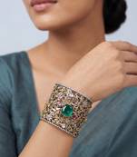 Green stone kundan cuff bracelet
