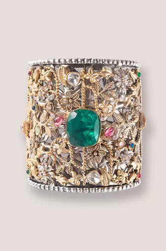 Green stone kundan cuff bracelet