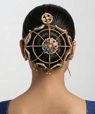 Multicolor floral kundan hair bun cage with pin 1