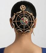 Multicolor floral kundan hair bun cage with pin