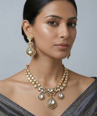 Gold finish moissanite necklace set 1