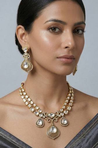 Gold finish moissanite necklace set
