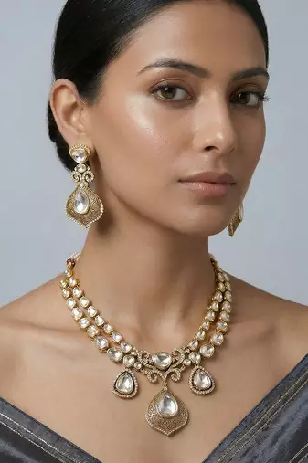 Gold finish moissanite necklace set