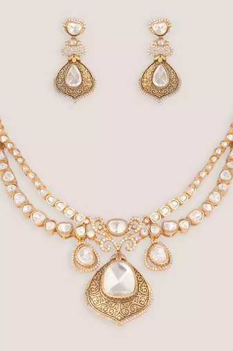 Gold finish moissanite necklace set