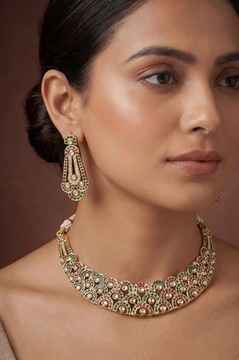 Multicolor stones jadau necklace set