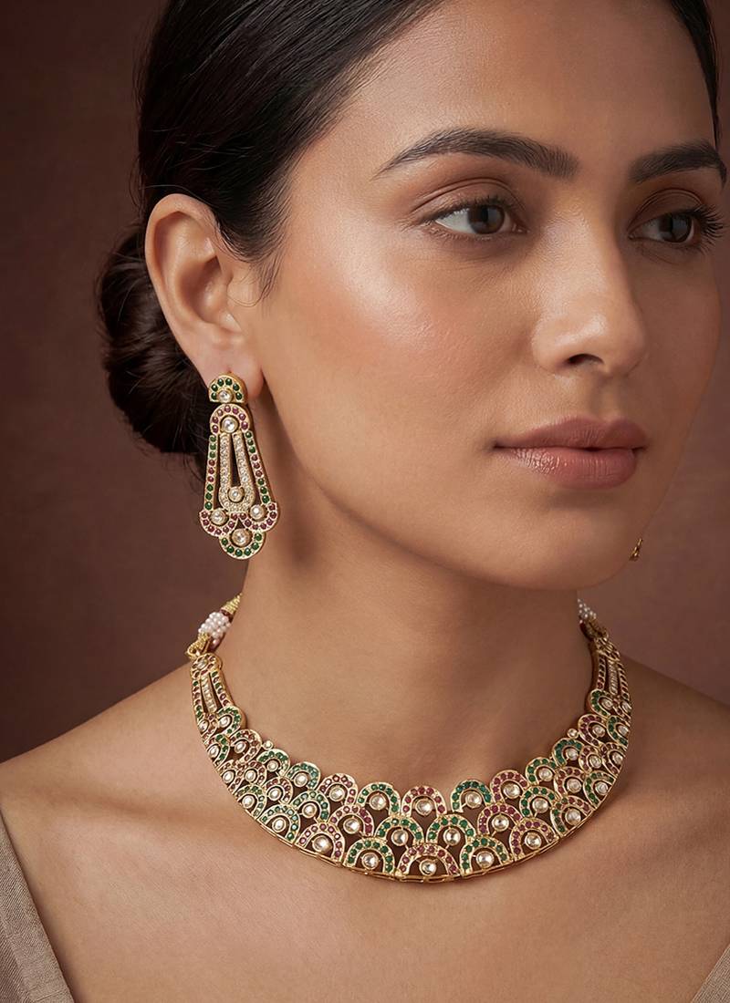 Multicolor stones jadau necklace set