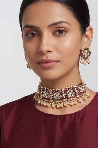 Red stones kundan choker set