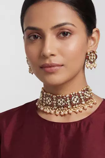 Red stones kundan choker set
