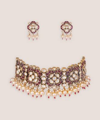Red stones kundan choker set 2