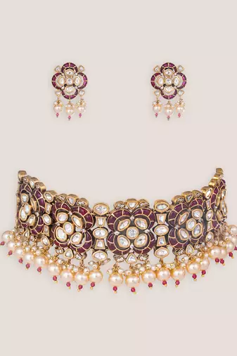 Red stones kundan choker set