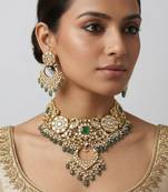 Gold plated green stones kundan choker set