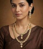 Gold finish jadau long necklace set