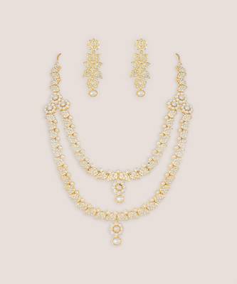 Gold finish jadau long necklace set 2