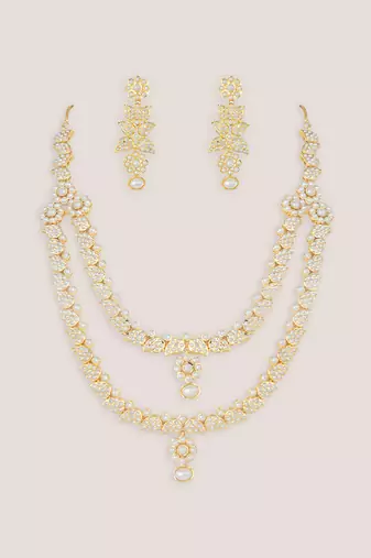 Gold finish jadau long necklace set