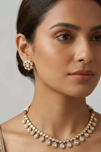 Gold finish moissanite necklace set