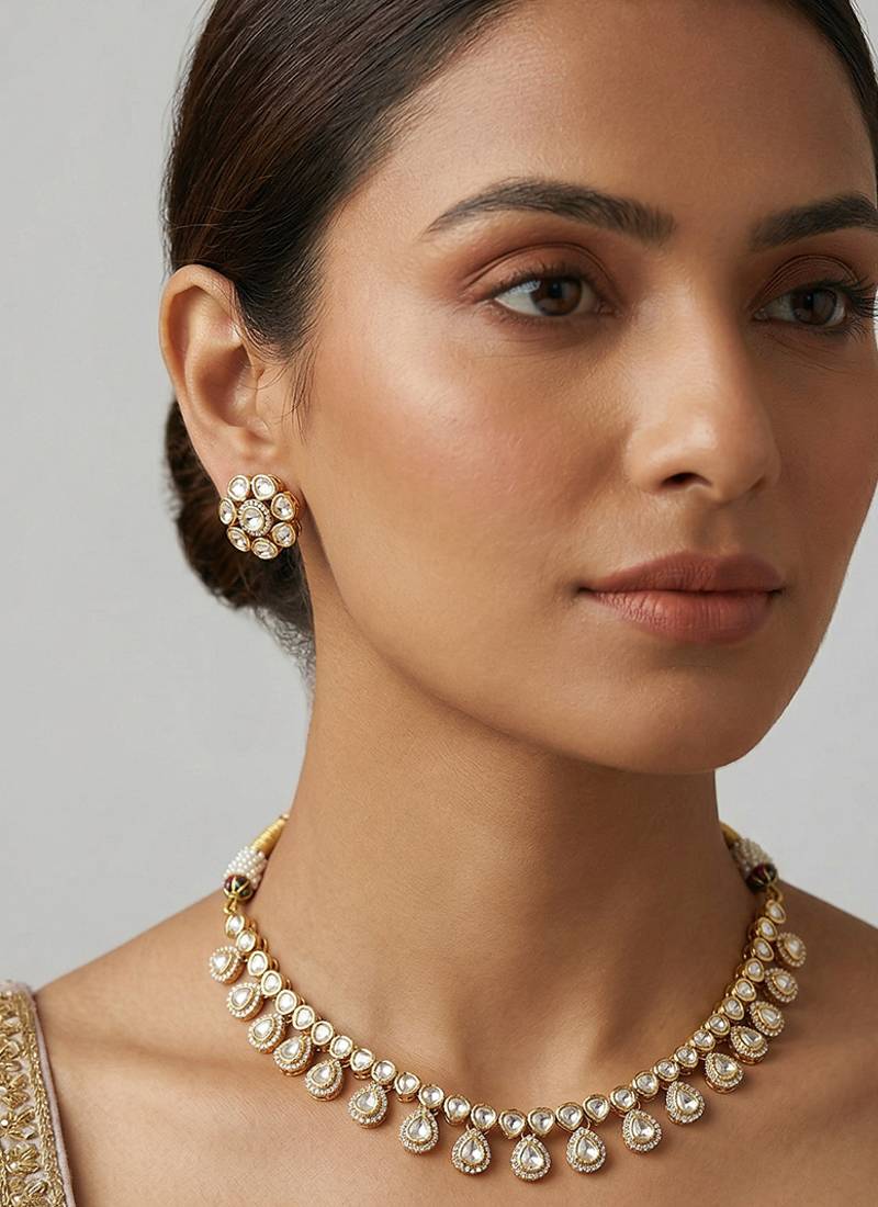 Gold finish moissanite necklace set