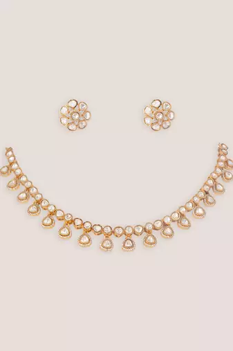 Gold finish moissanite necklace set