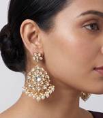 Gold plated white stones kundan polki earrings