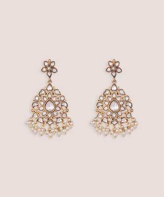 Gold plated white stones kundan polki earrings 2