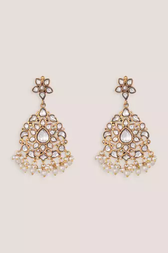 Gold plated white stones kundan polki earrings