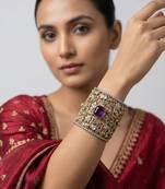 Purple stone kundan cuff bracelet