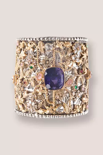 Purple stone kundan cuff bracelet