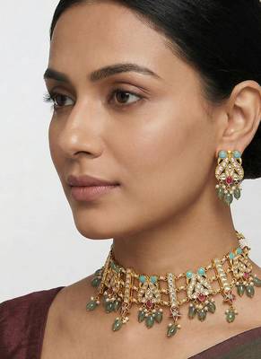 Multicolor stones gold finish kundan choker set 1