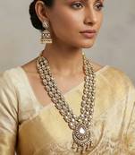 Rhodium plated white stones polki long necklace set