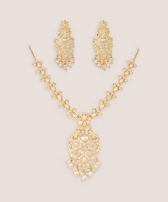 Gold finish jadau necklace set 2