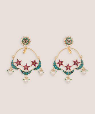Sitara blue pink kundan chandbali earrings 2