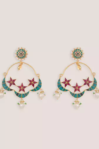 Sitara blue pink kundan chandbali earrings