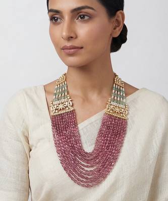 Pink stones kundan multi strand rani haar necklace 1
