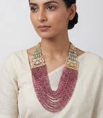 Pink stones kundan multi strand rani haar necklace