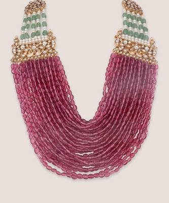 Pink stones kundan multi strand rani haar necklace 2