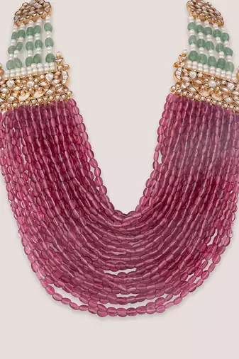 Pink stones kundan multi strand rani haar necklace