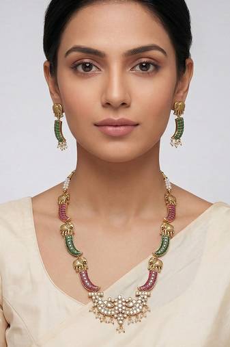 Multicolor stones kundan long necklace set