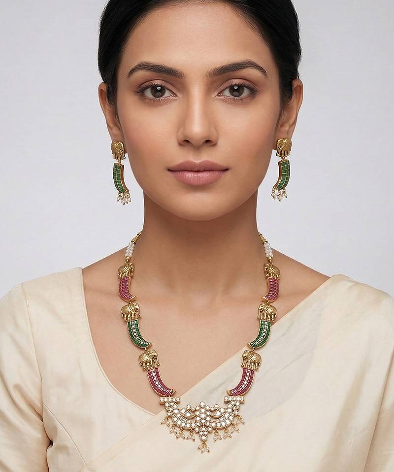 Multicolor stones kundan long necklace set