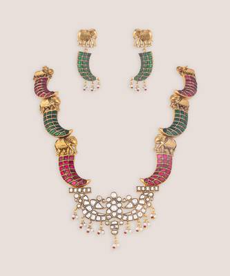 Multicolor stones kundan long necklace set 2