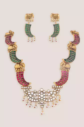 Multicolor stones kundan long necklace set