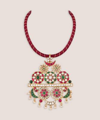 Gold finish multicolor kundan dori necklace 2