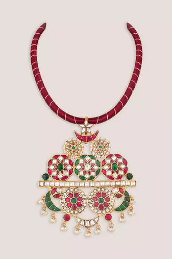 Gold finish multicolor kundan dori necklace