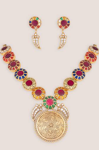 Multicolor stones kundan long necklace set