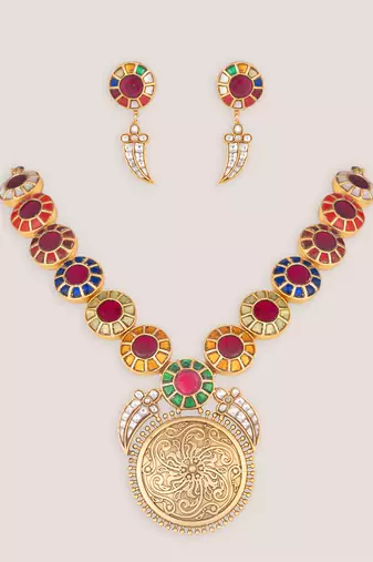 Multicolor stones kundan long necklace set