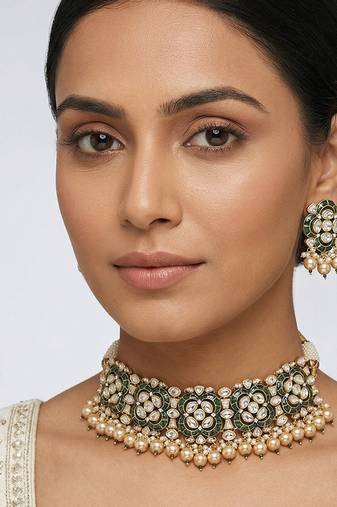 Green stones kundan choker set