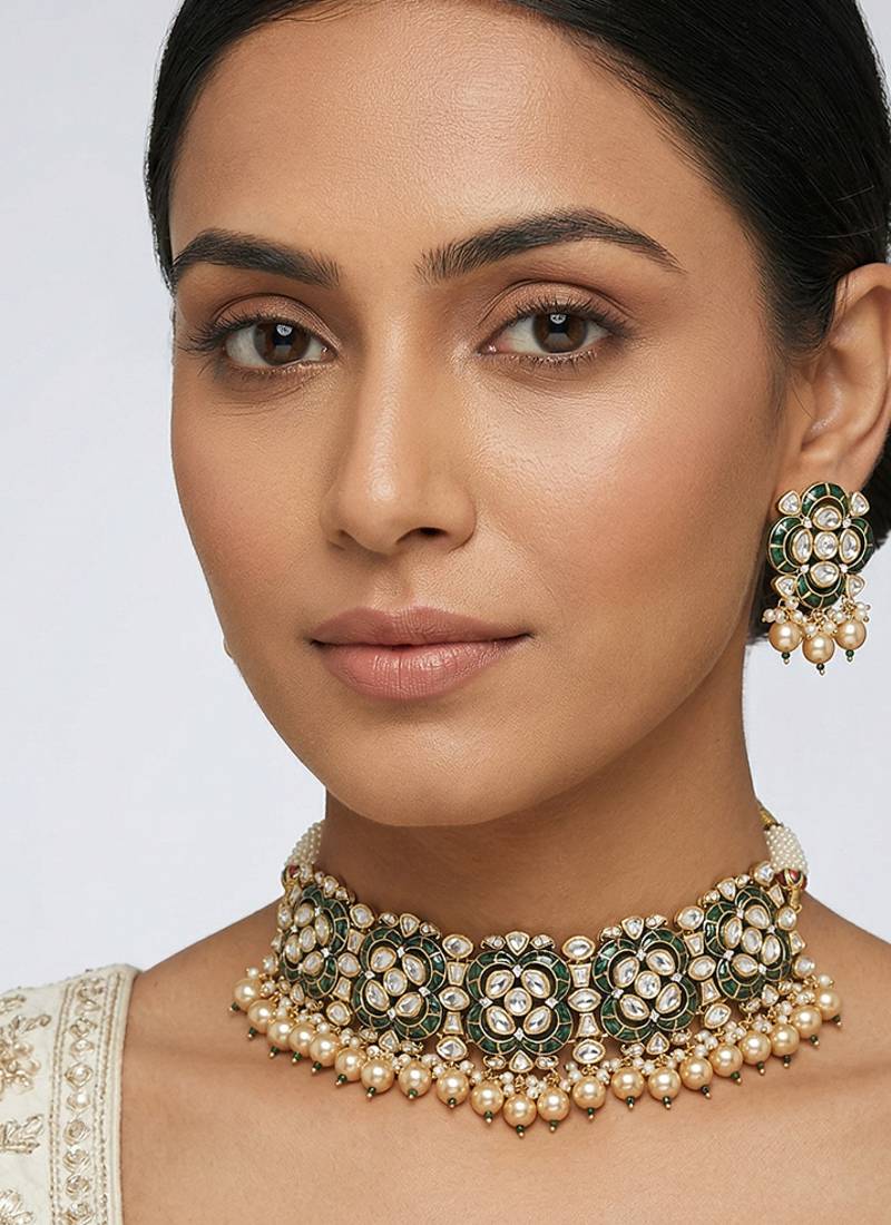Green stones kundan choker set