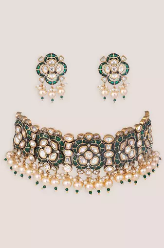 Green stones kundan choker set