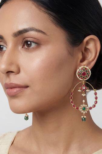 Multicolor kundan polki chandbali earrings