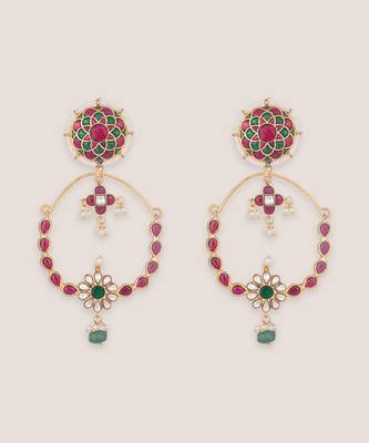Multicolor kundan polki chandbali earrings 2
