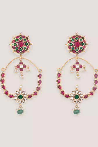 Multicolor kundan polki chandbali earrings