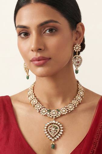Multicolor stones gold finish kundan necklace set